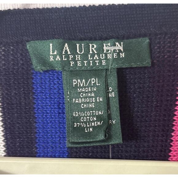 EUC Lauren Ralph Lauren Petite Medium/Large Blanket Poncho Linen Blend Striped - Picture 7 of 8